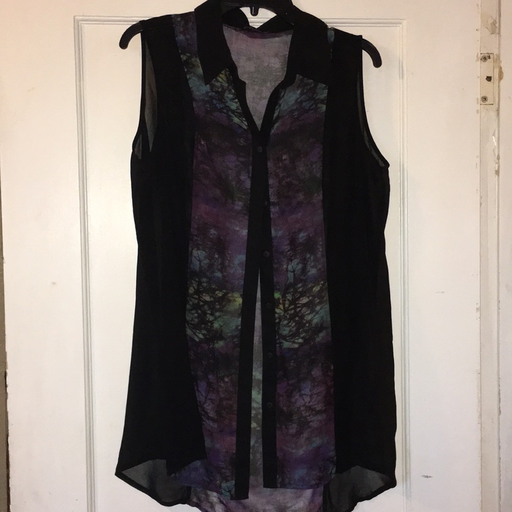 Sheer long dressy top with buttons